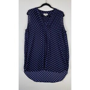 Jaclyn Smith Collection Blue/White Polka Dot V-Neck Sleeveless Blouse L